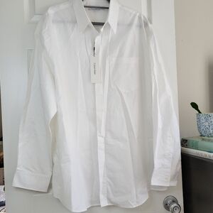 Calvin Klein Untucked Collared Button Down Shirt L NWT Brilliant White